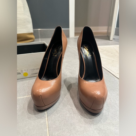 Saint Laurent Brown Leather Tribtoo Platform Pumps - Picture 2 of 8